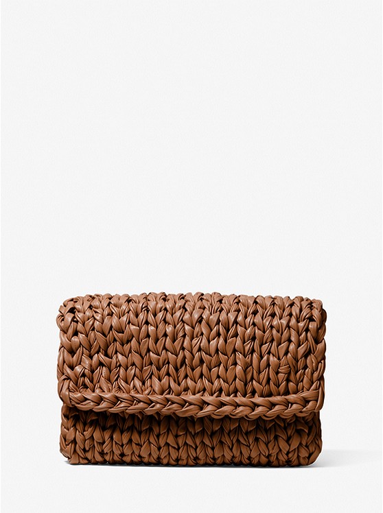 MK 31S1OCLC3N Carly Hand-Knit Leather Envelope Clutch  CHESTNUT