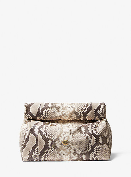 31S1ONOC1E - Monogramme Python Embossed Lunch Bag Clutch NATURAL