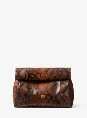31S1ONOC1E - Monogramme Python Embossed Lunch Bag Clutch CHESTNUT