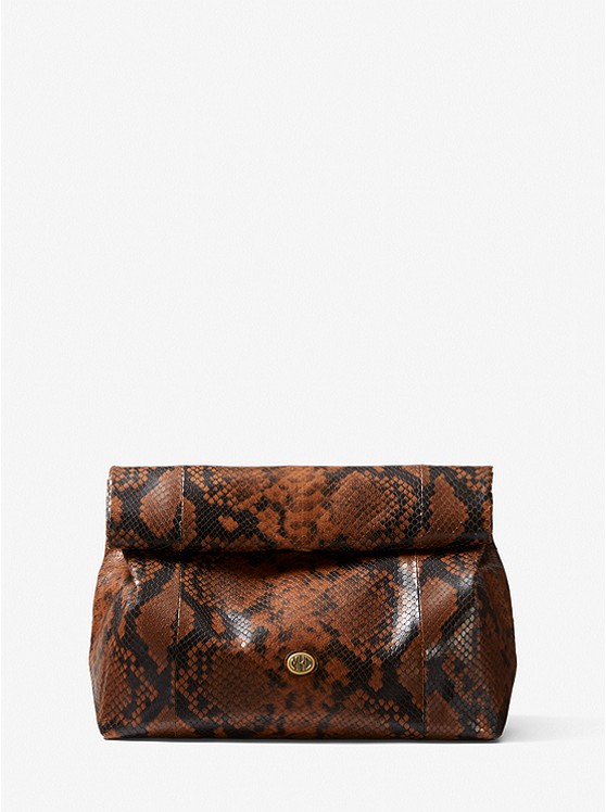 MK 31S1ONOC1E Monogramme Python Embossed Lunch Bag Clutch CHESTNUT