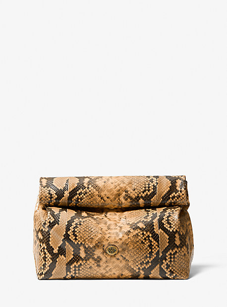 31S1ONOC1E - Monogramme Python Embossed Lunch Bag Clutch WHEAT