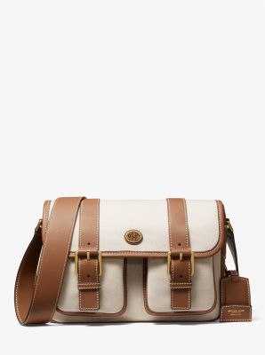 31S1OSMF4C - Simone Canvas and Leather Messenger Bag NATURAL