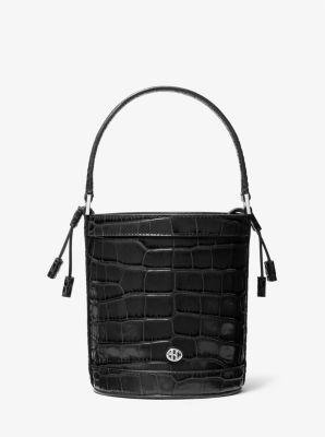 31S2MDYX3C - Audrey Medium Crocodile Embossed Leather Bucket Bag BLACK