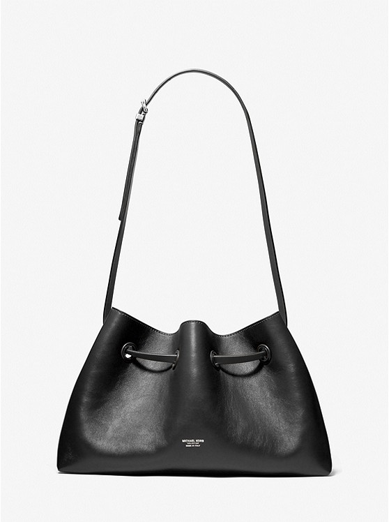 MK 31S2MMCX8L Monica Medium Leather Shoulder Bag BLACK
