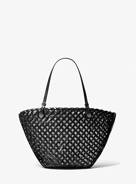 31S2MSBT6L - Isabella Medium Hand-Woven Leather Tote Bag BLACK