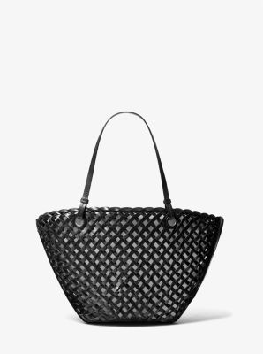 31S2MSBT6L - Isabella Medium Hand-Woven Leather Tote Bag BLACK