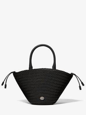 31S2PDYC4T - Audrey Woven Leather Market Bag BLACK