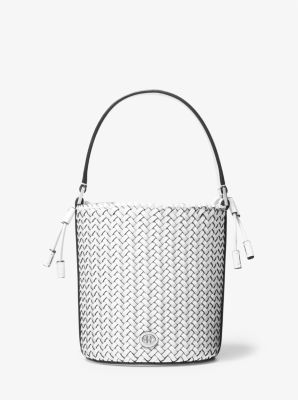 31S2PDYX3T - Audrey Medium Woven Leather Bucket Bag OPTIC WHITE