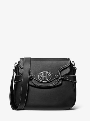 31T0MNOX6L - Monogramme Leather Front-Flap Shoulder Bag BLACK