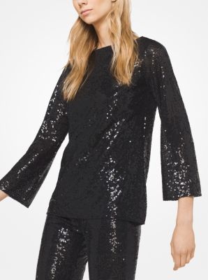 322RKL093 - Sequined Stretch-Tulle Tunic BLACK