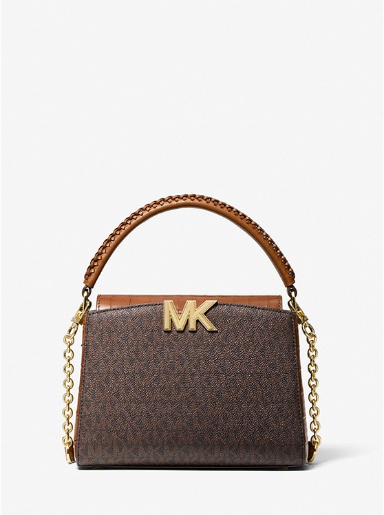 MK 32F1GCDS1E Karlie Small Logo and Crocodile Embossed Leather Crossbody Bag CHESTNUT