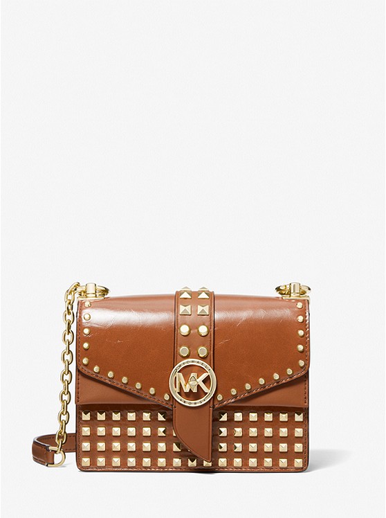 MK 32F1GGRC5L Greenwich Extra-Small Studded Patent Leather Crossbody Bag LUGGAGE