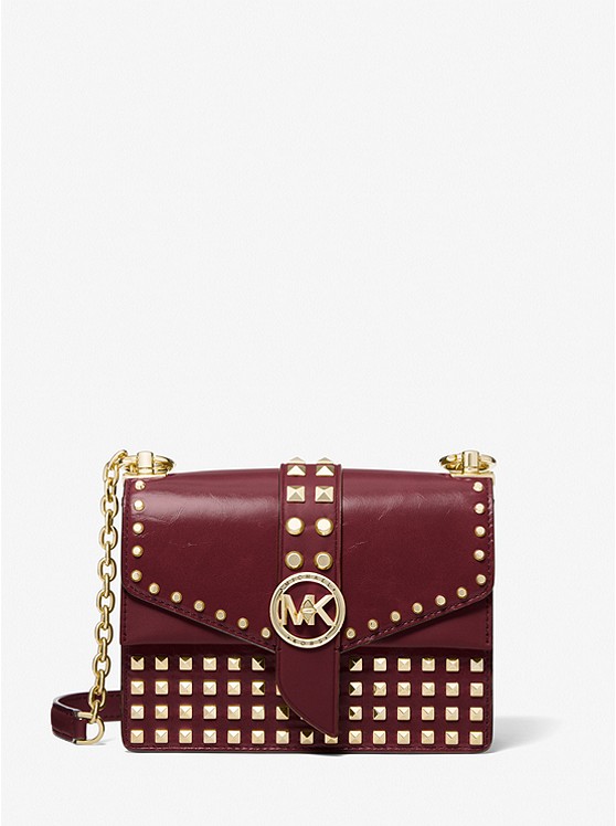 MK 32F1GGRC5L Greenwich Extra-Small Studded Patent Leather Crossbody Bag DK BERRY