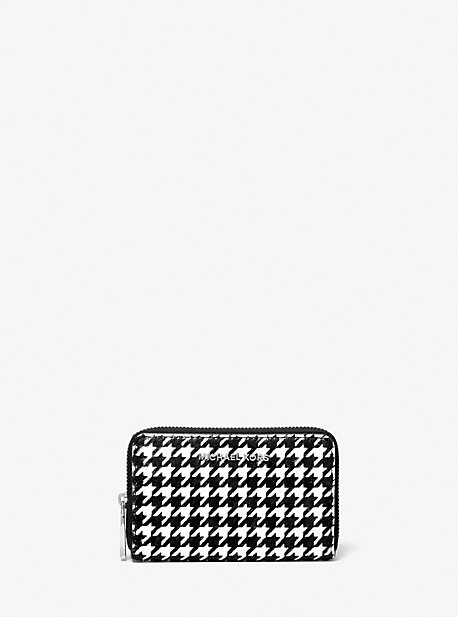 32F1SJ6D0H - Small Houndstooth Printed Calf Hair Wallet BLACK/WHITE
