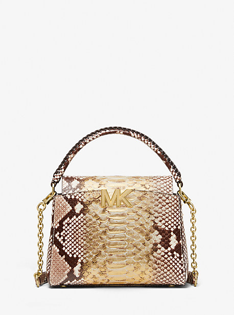 32F2GCDC5G - Karlie Small Two-Tone Snake Embossed Leather Crossbody Bag PALE GOLD