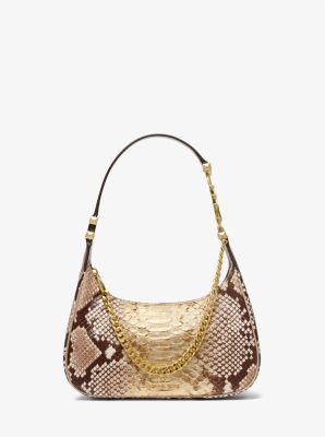 32F2GP1C1M - Piper Small Two-Tone Snake Embossed Leather Shoulder Bag PALE GOLD