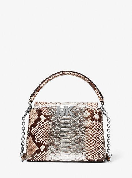 32F2SCDC5G - Karlie Small Two-Tone Snake Embossed Leather Crossbody Bag SILVER