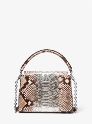 32F2SCDC5G - Karlie Small Two-Tone Snake Embossed Leather Crossbody Bag SILVER