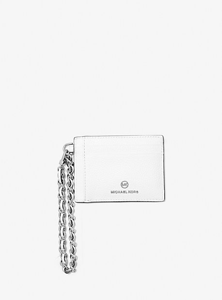 32F2ST9D5L - Small Pebbled Leather Chain Card Case OPTIC WHITE