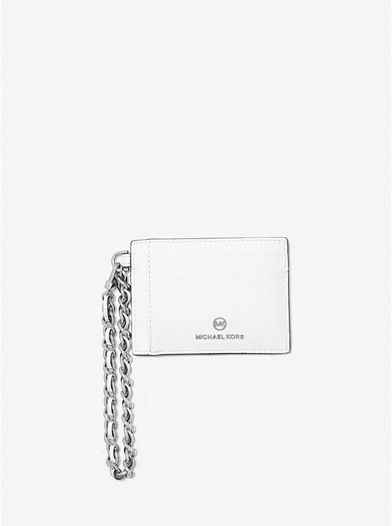 MK 32F2ST9D5L Small Pebbled Leather Chain Card Case OPTIC WHITE