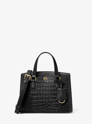 32F3G7CC0L - Chantal Extra-Small Crocodile Embossed Leather Messenger Bag BLACK