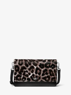 32F9UOXC5H - Leopard Calf Hair and Leather Convertible Crossbody Bag GUNMETAL