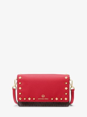 32H1GT9C5B - Jet Set Small Studded Faux Leather and Logo Smartphone Crossbody Bag CRIMSON