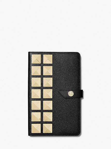 32H1GTMN8T - Medium Studded Pebbled Leather Notebook BLACK