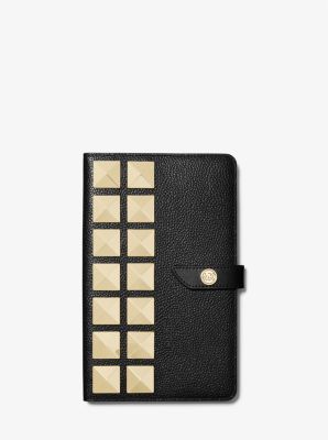 32H1GTMN8T - Medium Studded Pebbled Leather Notebook BLACK