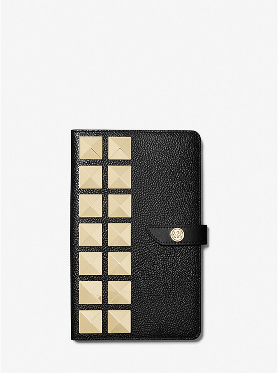 MK 32H1GTMN8T Medium Studded Pebbled Leather Notebook BLACK
