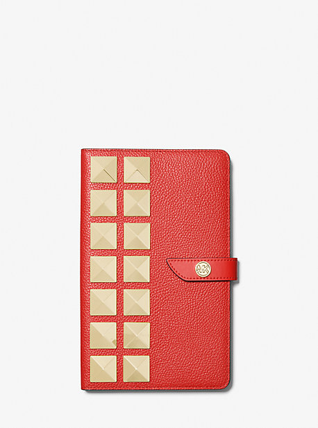 32H1LTMN8T - Medium Studded Pebbled Leather Notebook SANGRIA
