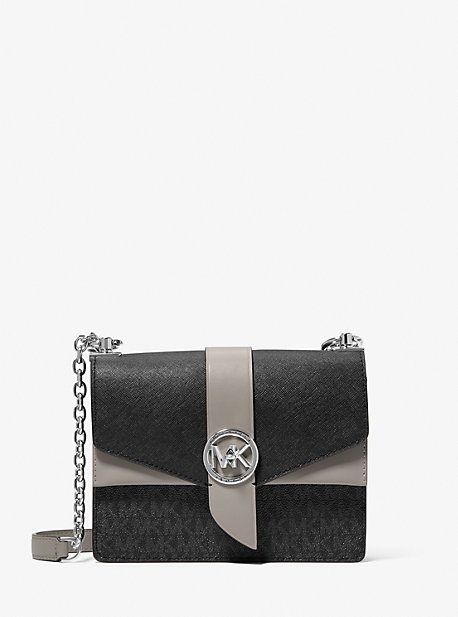 32H1SGRC0B - Greenwich Small Two-Tone Logo and Saffiano Leather Crossbody Bag BLACK COMBO
