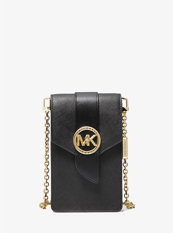 MK 32S0G0KC5L Small Saffiano Leather Smartphone Crossbody Bag BLACK