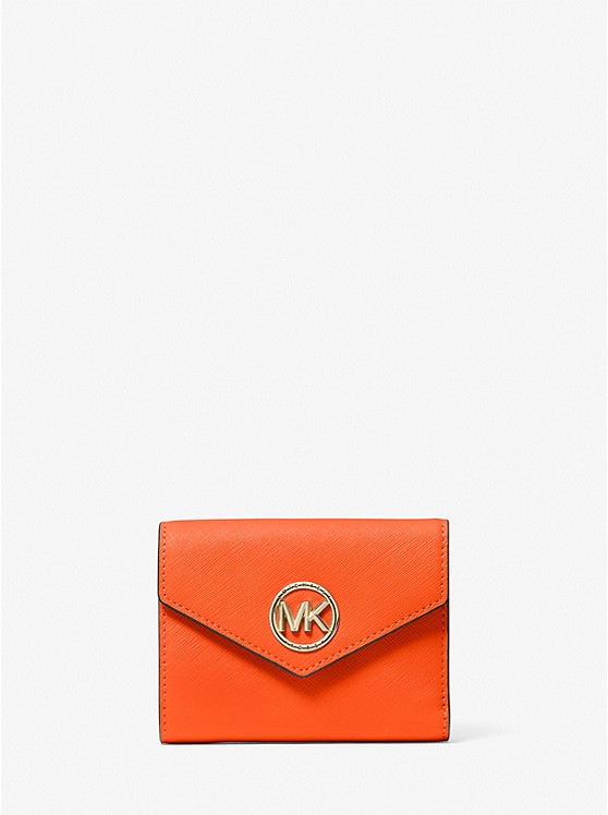 MK 32S1GNME6L Carmen Medium Saffiano Leather Tri-Fold Envelope Wallet CLEMENTINE