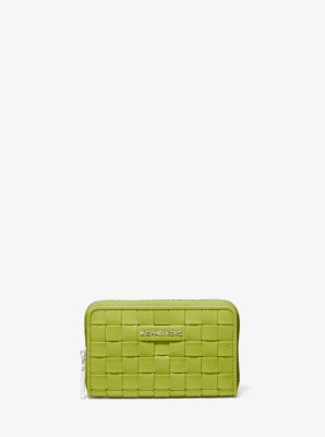 32S1SJ6D0T - Small Woven Leather Wallet LIME