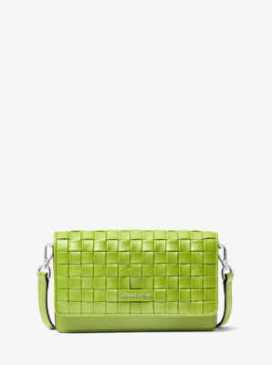 32S1ST9C0T - Jet Set Small Woven Leather Smartphone Convertible Crossbody Bag LIME