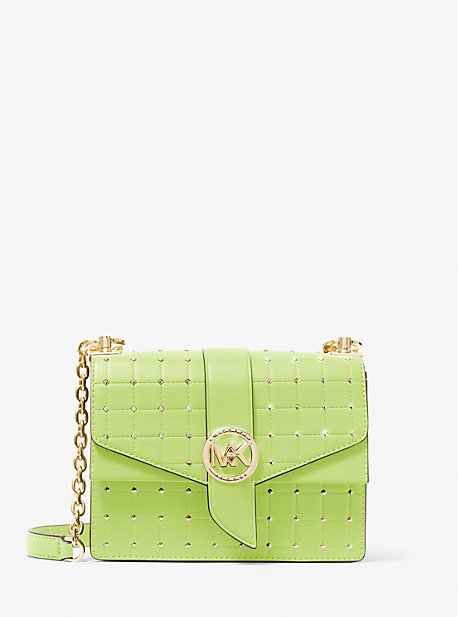 32S2LGRC5Y - Greenwich Small Studded Quilted Faux Leather Crossbody Bag BRT LIMEADE