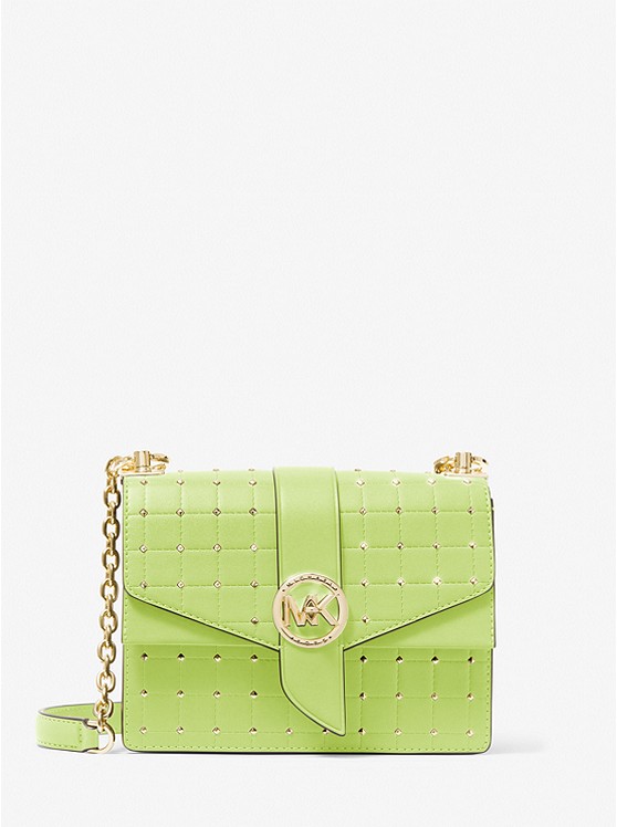 MK 32S2LGRC5Y Greenwich Small Studded Quilted Faux Leather Crossbody Bag BRT LIMEADE