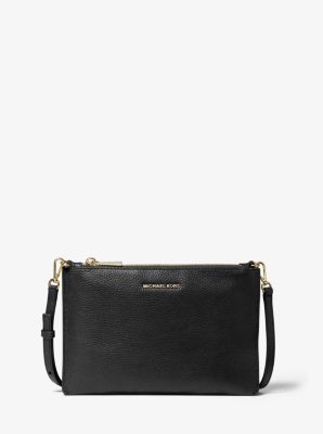 32S9GF5C4L - Large Pebbled Leather Double-Pouch Crossbody BLACK