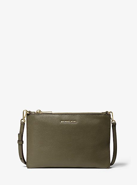 32S9GF5C4L - Large Pebbled Leather Double-Pouch Crossbody OLIVE