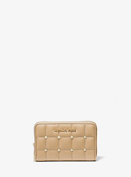 32T1LJ6D0L - Small Studded Quilted Wallet CAMEL