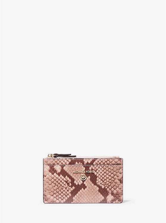 MK 32T1LT9D1E Small Snake Embossed Leather Card Case SHELL PINK