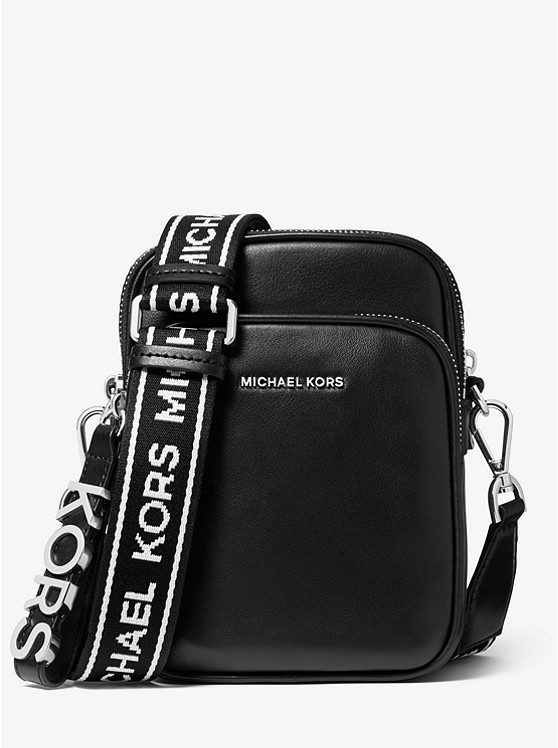 MK 32T9SF5C8L Medium Leather Logo Tape Crossbody Bag BLACK