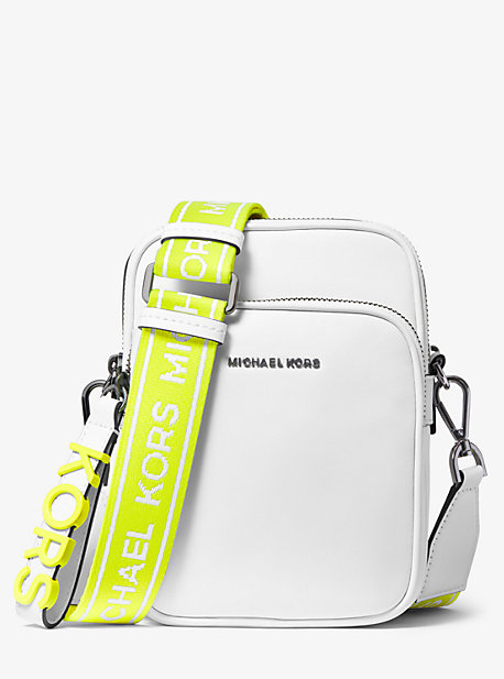 32T9UF5C8L - Medium Leather Neon Logo Tape Crossbody Bag OPTIC WHITE