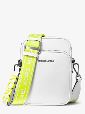 32T9UF5C8L - Medium Leather Neon Logo Tape Crossbody Bag OPTIC WHITE