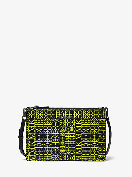 32T9UF5C9Y - Adele Newsprint Logo Leather Crossbody Bag BLACK/NEON YELLOW