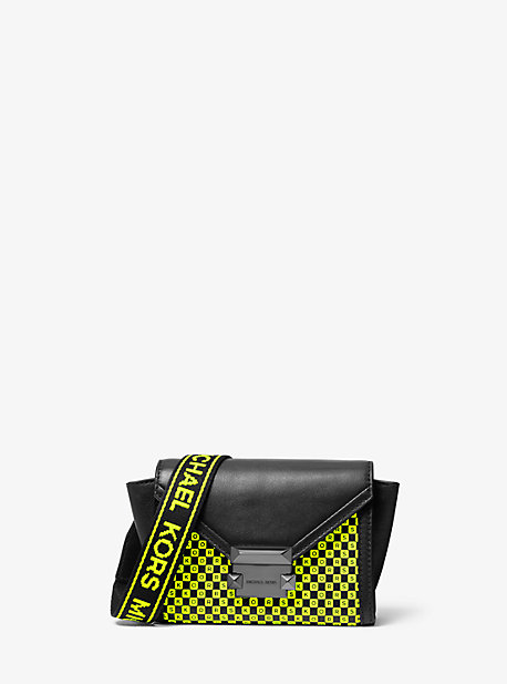 32T9UWHC5R - Whitney Mini Neon Checkerboard Logo Leather Convertible Crossbody Bag BLACK/NEON YELLOW