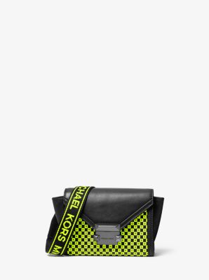 32T9UWHC5R - Whitney Mini Neon Checkerboard Logo Leather Convertible Crossbody Bag BLACK/NEON YELLOW