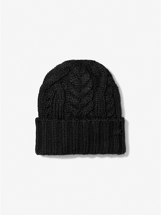 MK 33958 Cable Knit Beanie Hat BLACK