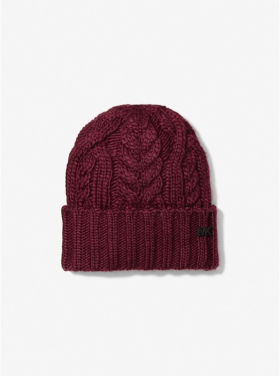 MK 33958 Cable Knit Beanie Hat CORDOVAN